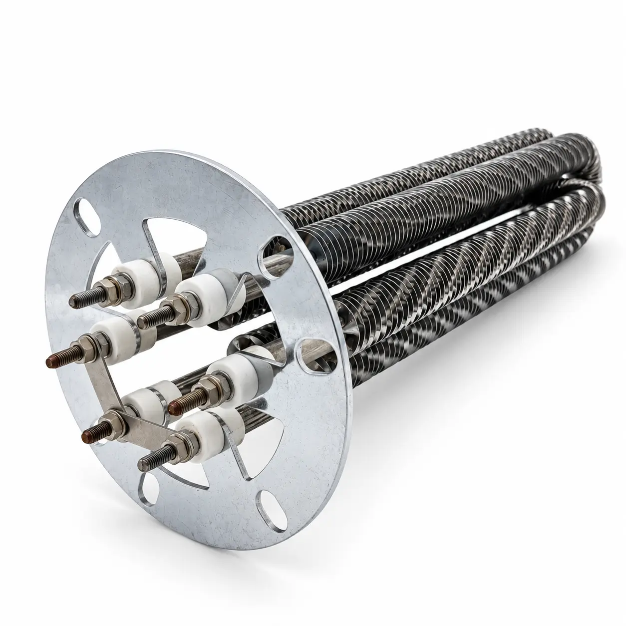 Mounting plates or flanges for finned tubular heaters