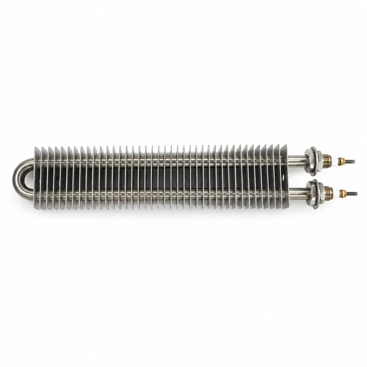 Square plate fins for finned tubular heaters